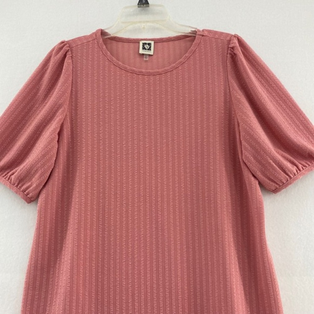 Anne Klein Puff Sleeve Knit Top Textured Casual Blouse Pink Women's‎ L